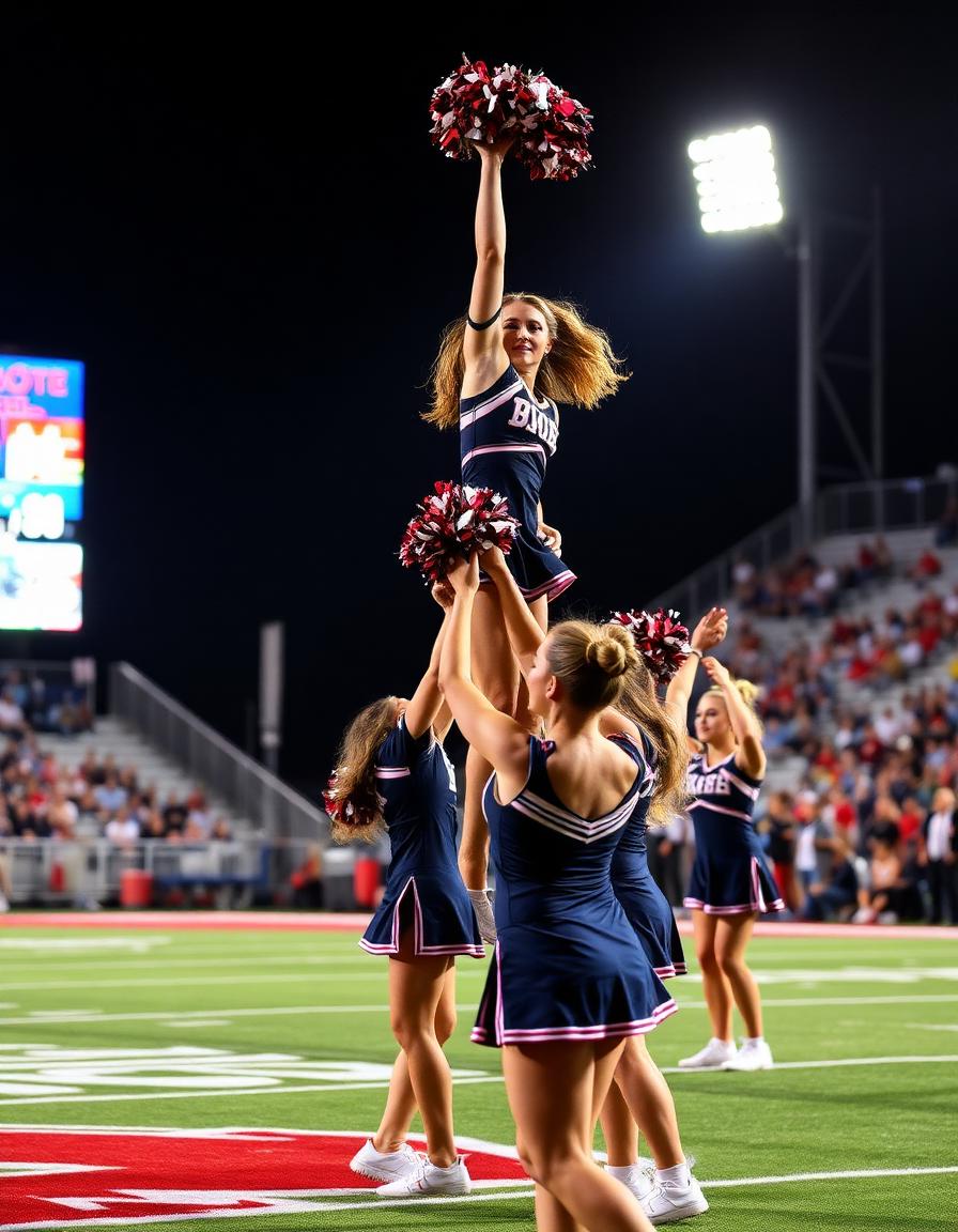 Co-ed college cheer extension stunt